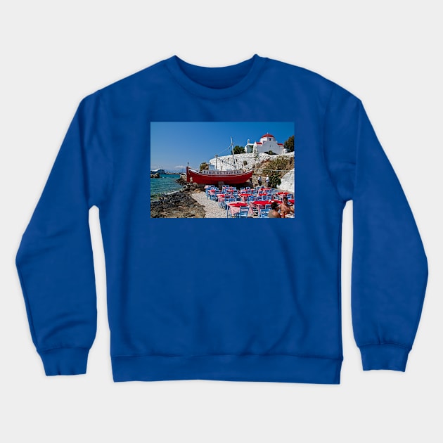 Greece. Mykonos island. Open-air taverna. Crewneck Sweatshirt by vadim19